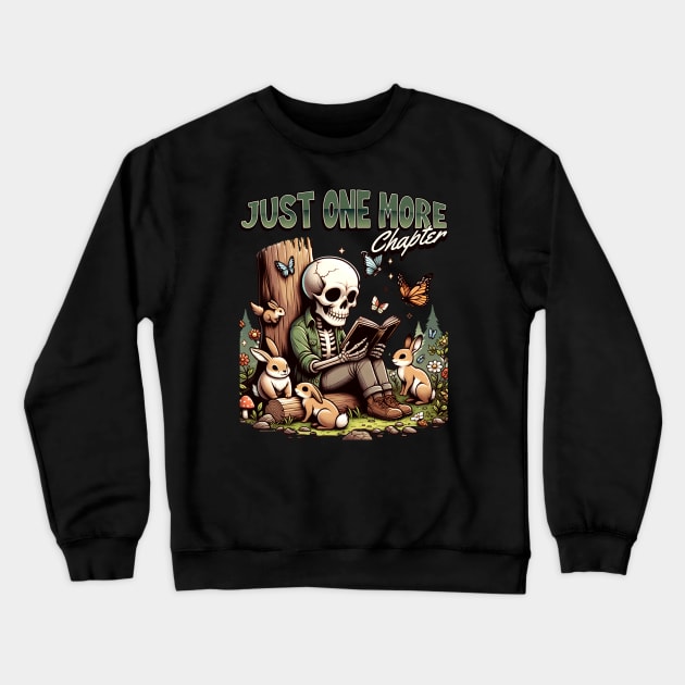 Just One More Chapter Skeleton Reading Crewneck Sweatshirt by Hypnotic Highs